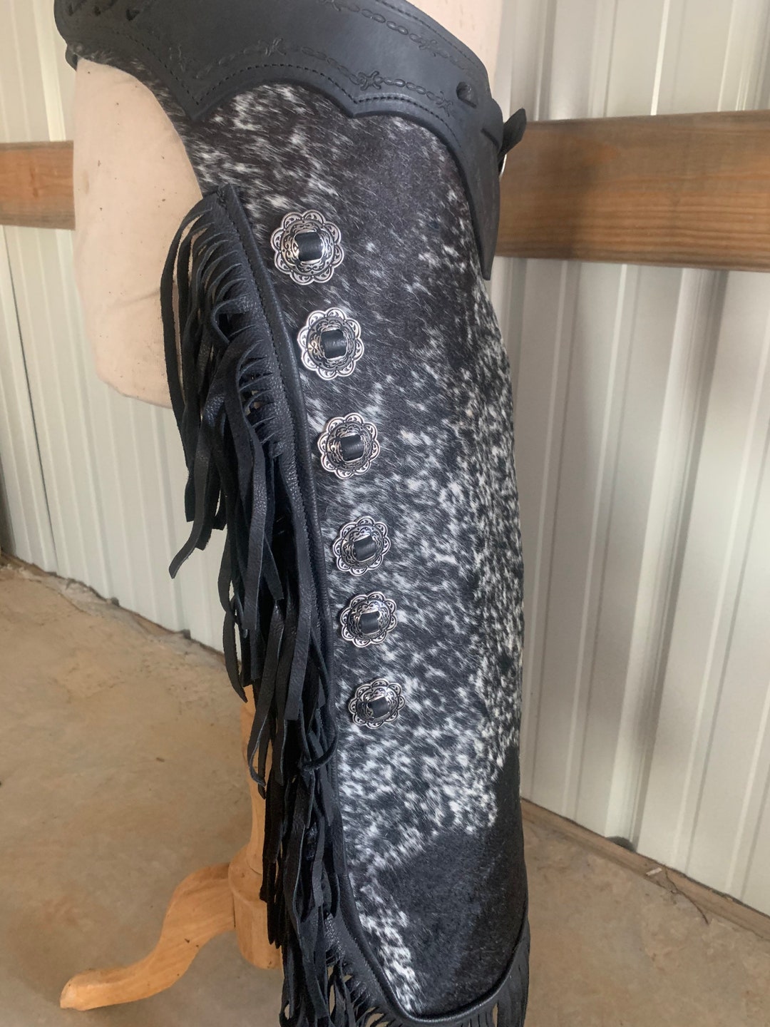 Handmade Hair on Hide Leather Chinks, Tooled Ranch Riding Chaps - Etsy