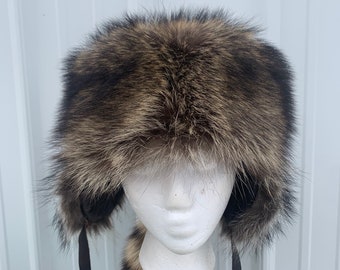 Raccoon trappers hat, Nebraska raccoon hat, plush raccoon hat, fur hat, handmade fur hat,