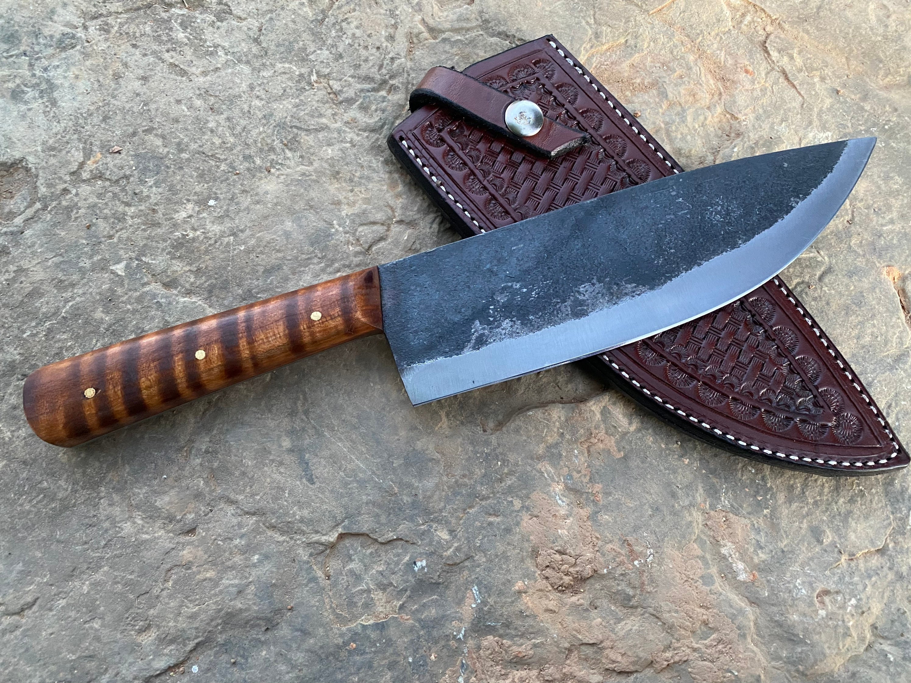 Hand Forged Chef Knife With Custom Handtooled Sheath 