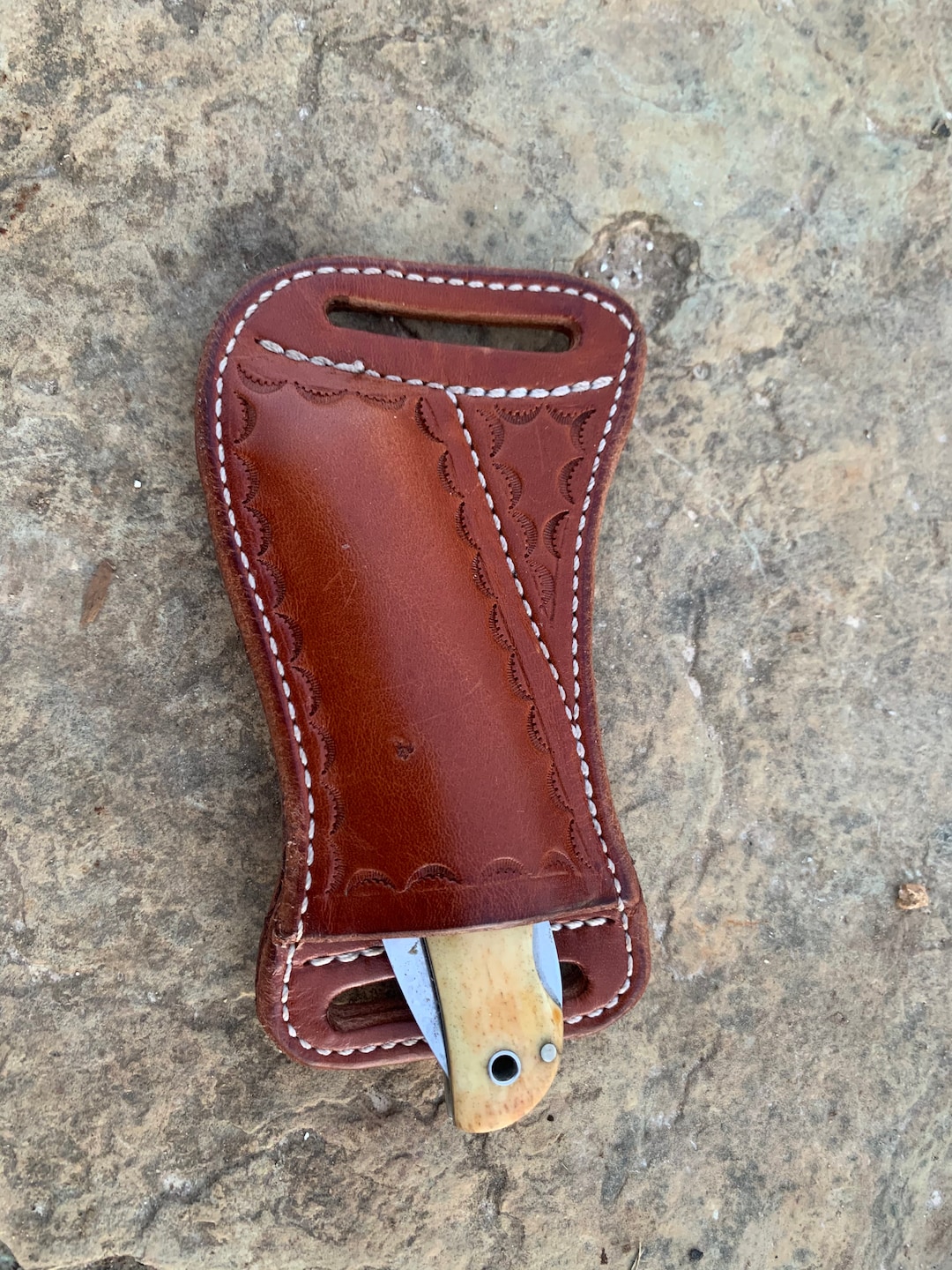 Leather Pocket Knife Sheath, Pancake Leather Knife Sheath, Pancake