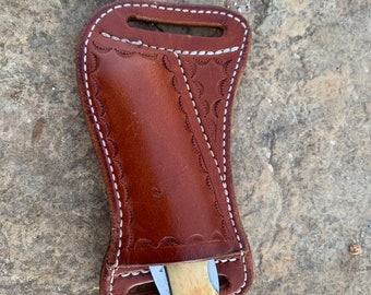 Leather Pocket knife sheath, pancake leather knife sheath, pancake knife sheath, pocket knife scabbard, pocket knife sheath