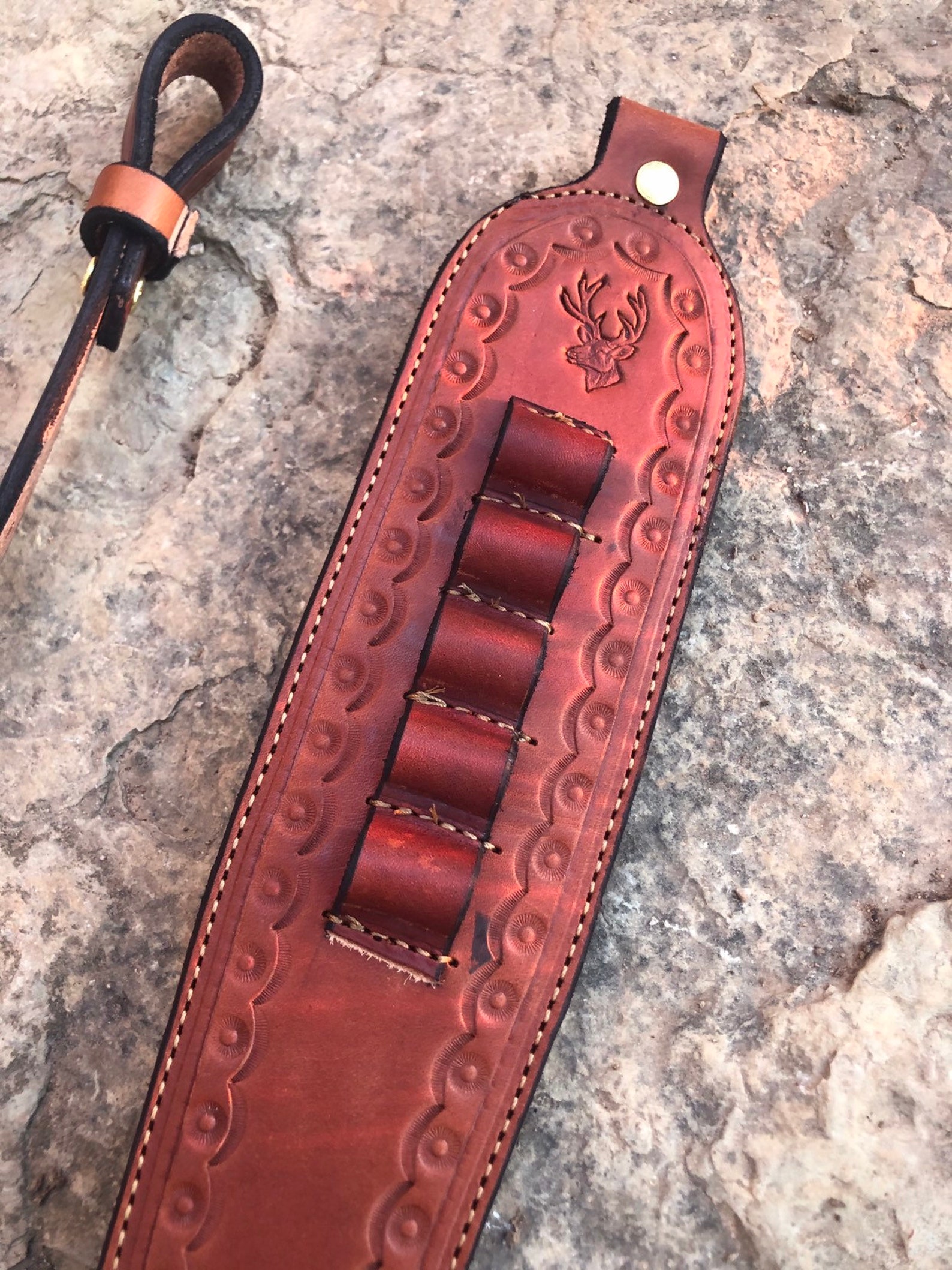 Genuine Cowhide Leather Gun Sling with bullet loops Gift for Etsy