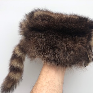 Davy Crockett Raccoon Hat, Fur Hat, Authentic Fur, Leather Lined, image 4