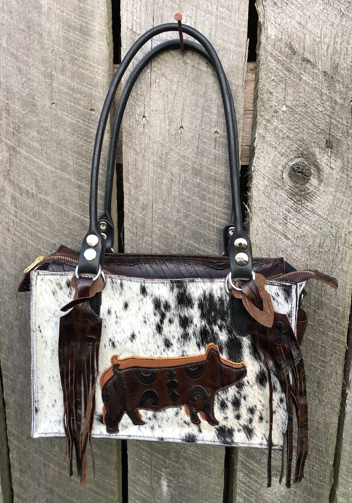 Tan Genuine Hair-On Cowhide Tote
