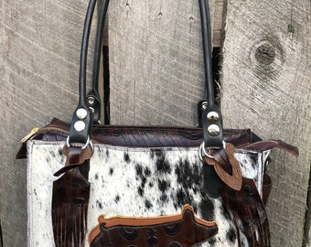 Handmade Mini Tote, Hair on Hide, Cowhide Purse, Cowhide