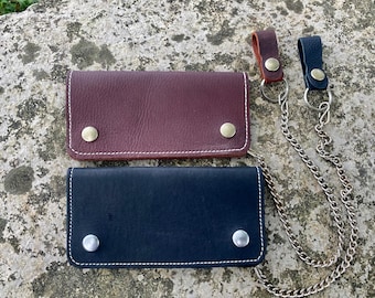 Handmade leather biker wallet with belt loop chain