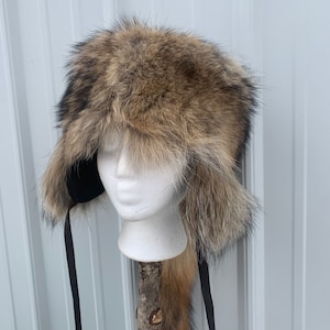 Coyote trapper hat, trapper hat, coyote hat, lined fur hat, fur hat