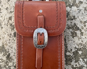 Handmade rear cinch bag, leather saddle pouch, rear cinch bag