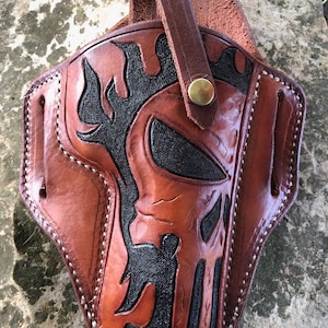 Handtooled 1911 or 9mm &quot;Punisher&quot; Holster, The Punisher, 1911 leather Holster, 1911 Punisher, 9mm Punisher, Hand tooled holster,