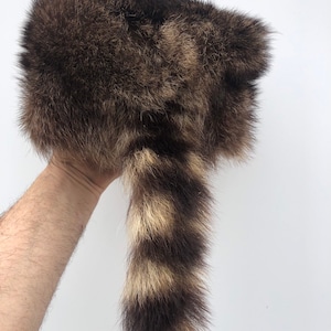 Davy Crockett Raccoon Hat, Fur Hat, Authentic Fur, Leather Lined, image 5