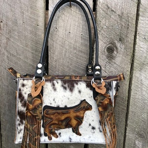 Handmade Mini Tote, Hair On Hide, Cowhide Purse, Cowhide Toto, Leather Bag, Fringe Bag, Crossbody, Brazilian Hair on Hide, Cowhide,