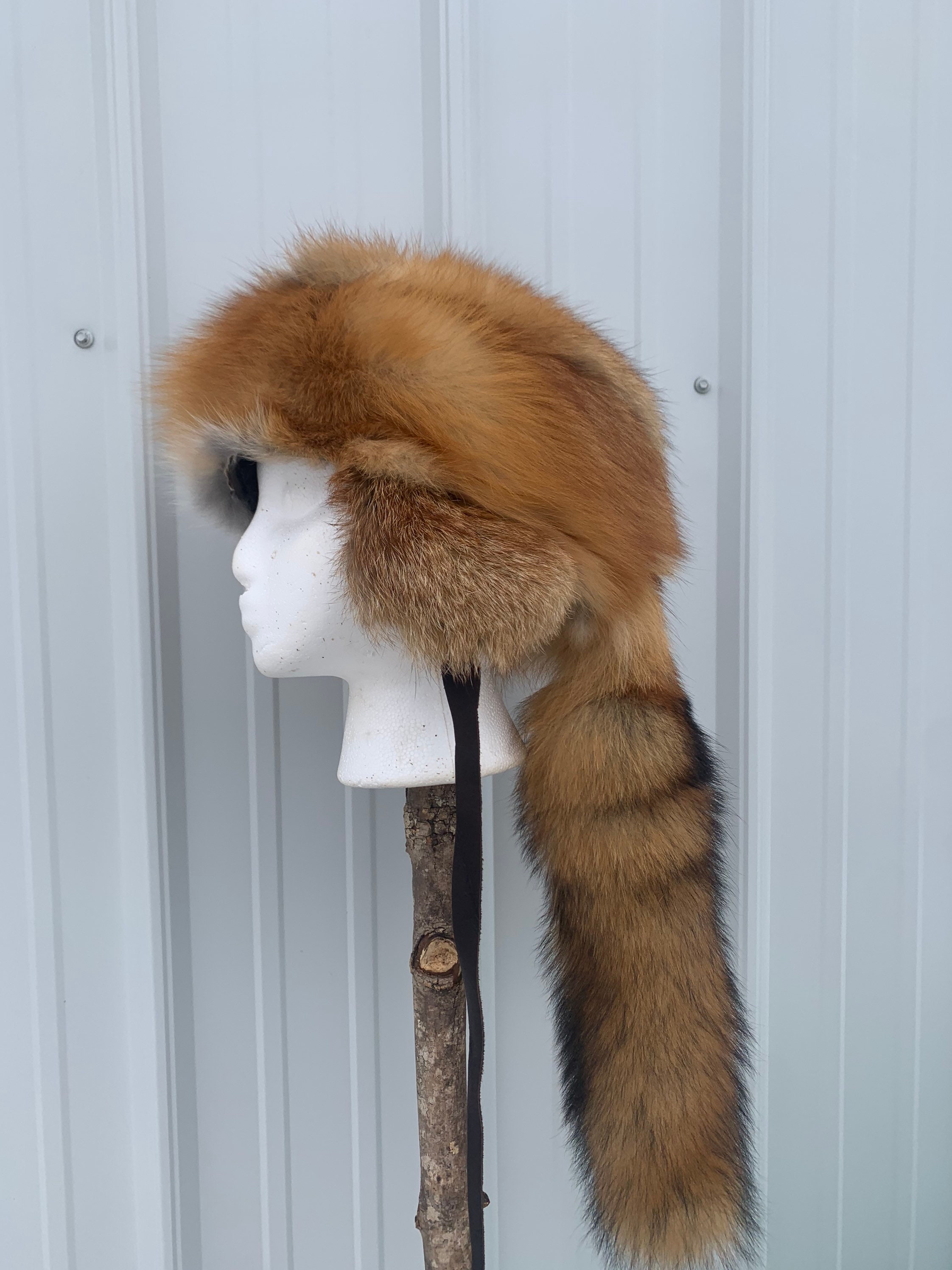 Men's Fox Fur Hat | Real Fox Fur Trapper/Aviator Hat XLarge / Black