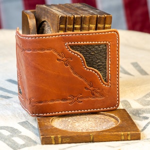 Cartera de cuero plegable, cartera con incrustaciones de cola de castor, plegable, cartera minimalista,