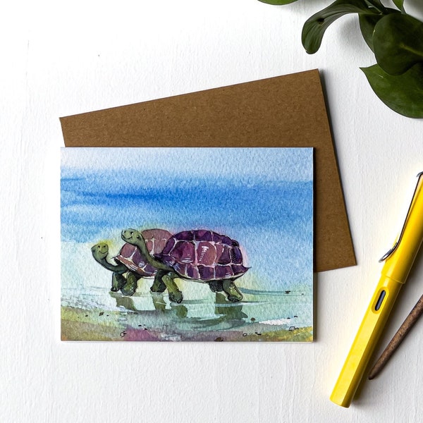 I Love You Turtle Valentines Day Card, Valentines Card for Partner, Anniversary Card, Cute Valentines card for him with Kraft Envelope A2