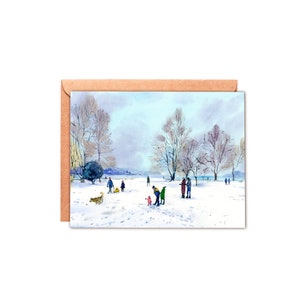 Inverno em Kitsilano Vancôver boas festas Cartão Comemorativo | de Natal da praia dos kits | Cartão Sazonal Cena de inverno com pessoas e cães
