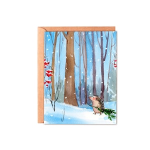 Igel Winter Weihnachtskarte, Süße Weihnachtskarte, Fernbeziehung Weihnachtskarte, Frohe Feiertage Karte mit Kraftumschlag A2