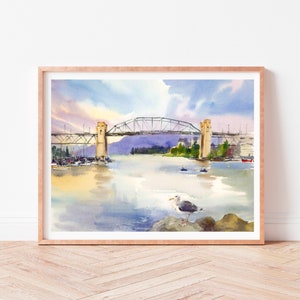 Burrard Street Bridge from the Granville Island Art Print | Vancouver Sunset Print | False Creek | Vancouver Gift Souvenir | Canadian Art