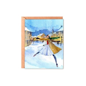 Dashing Through the Snow Weihnachtskarte | Tänzer Urlaubskarte | Mode Illustration Grußkarte | Let it Snow Karte | Winter Motivkarte