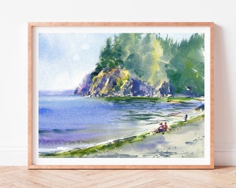 Bellingham Larrabee State Park Washington Print | Seattle Print | Whatcom County | Pacific Northwest | Ocean | Watercolor Art | Wall Decor