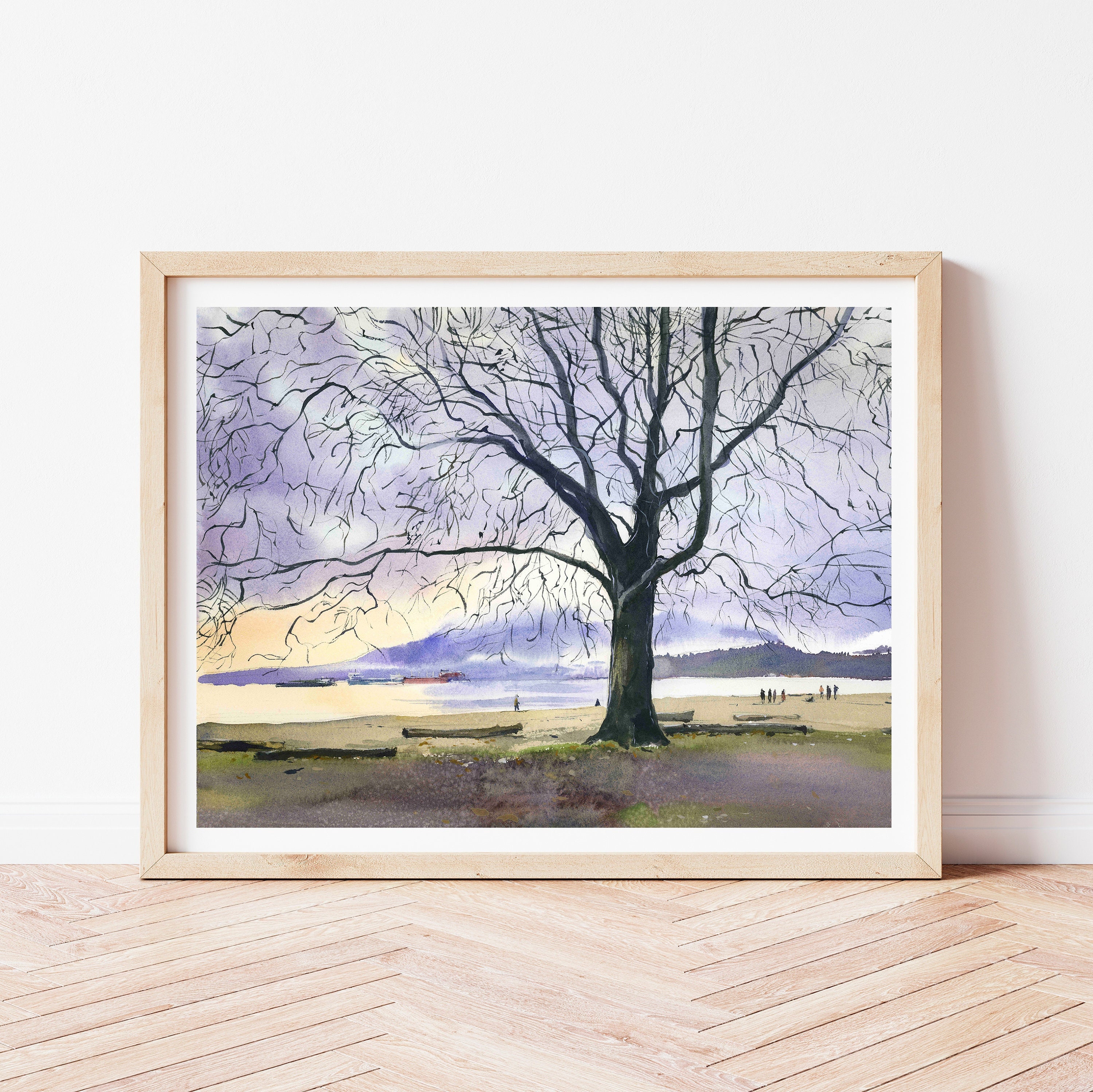 Vancouver Print Winter Sunset on Kitsilano Beach Landscape | Watercolour Art | Wall Decor | British Columbia | Canadian Art | Coastal Art