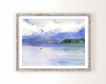 Vancouver Print Cloudy Morning by Kitsilano Pool | Watercolor Wall Art | Ocean Print | British Columbia | Pacific Northwest | Canadian Art