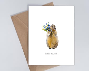 Thanks a Bunch Marmot Thank You Card, Cute Thank You Card, Animal Thank You Card, Gratitude & Appreciation Note, Elegant Simple Thanks