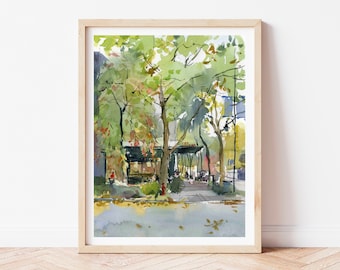 Vancouver Print of JJ Bean Coffee Roasters on Broadway in Kitsilano | Cozy Fall Coffee Shop Poster | Autumn Cafe Art Print | Home Wall Decor