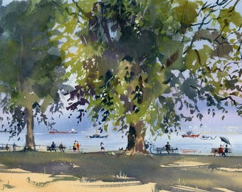 Hoge zomer op Kitsilano Beach Vancouver-print | Zonnige zomerprint | Vancouver cadeau-souvenir | Kunst Brits-Columbia | Pacific Northwest