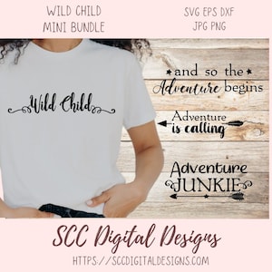 Wildes Kind SVG Mini Bundle, DIY Adventure Junkie Wand Dekor Glamper Dekor Geschenk für Mama Camping Becher für Freundin Motivation PNG Sprüche