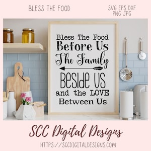 Bless the Food SVG Before Us The Family Beside Us Farmhouse Decor for Mom Love Between Us Wedding Gift for Couple, Christian Family Wall Art