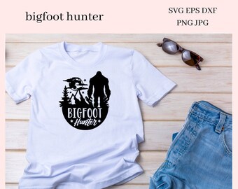 Bigfoot Hunter SVG, Sasquatch Decal, Man Cave Sign, Big Foot Sticker, DIY Gift for Him, Mountain Art, Cricut Designs, Commercial Use PNG