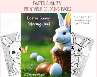 Coloring Book for Easter, Bunny Printable Pages, Creative Art Therapy for Kids & Adults, Toddler Travel Activity, Homeschool Resources