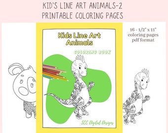 Kid's Line Art Animals Coloring Book Printable Pages, Creative Art Therapy for Kids & Adults, Homeschool Activity  Resources