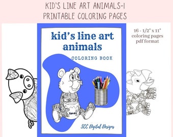 Kid's Line Art Animals Coloring Book Printable Pages, Creative Art Therapy for Kids & Adults, Homeschool Activity  Resources