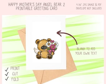 Mother's Day Card Printable DIY Gift for Mom, Whimsical Art Printable Cards, Print at Home Card DIY Gift Card, Blank Card Instant Download