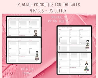 Weekly Priorities Printable Planner Insert, Time Management Template for Busy Moms, Cute Tracker Increased Efficiency, Instant Download