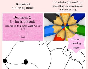 Bunnies 2 Kid's Printable Coloring Book, 11 Pages, Bunny Color Your Own, Home School & Teacher Resources, Fun Educational, Instant Download