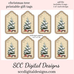 Christmas Tree Printable Gift Tag, Red Wagon, Xmas Gifts, DIY Gift for Her, Print at Home Tags, Instant Download, Commercial Use Printables image 1