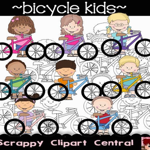 Bicycle Kids Digital Clipart & Digital Stamps - Summer Clipart - Kids PNG - Bike Clipart - Boys PNG - Girls Digi Stamps