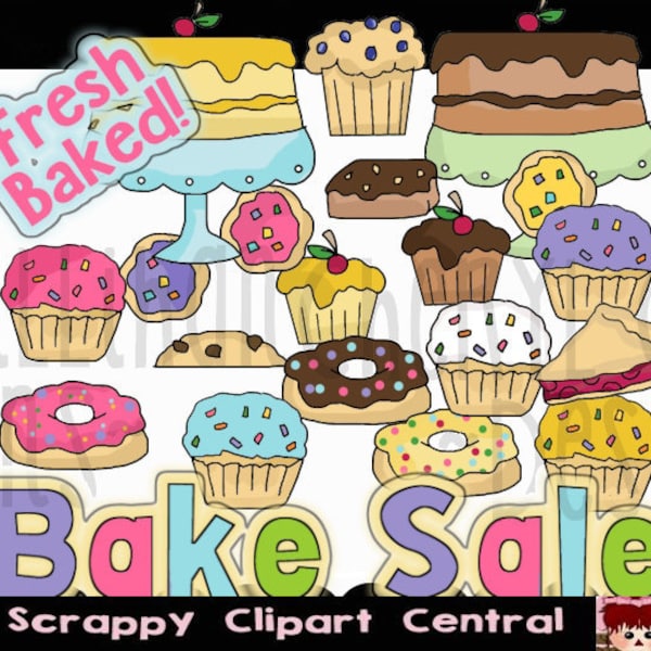 Bake Sale Digital Clipart - Word-Art - Word Art - Cake Clipart - Donuts PNG - Pie Digital Clipart - Scrapbook Crafting Elements