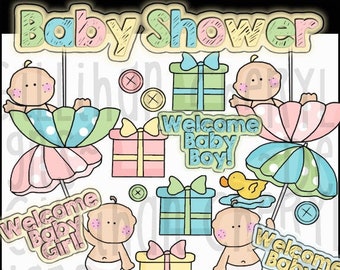 Baby Shower Digital Clipart - Baby Shower Scrapbook Elements - Word-Art - Word Art -