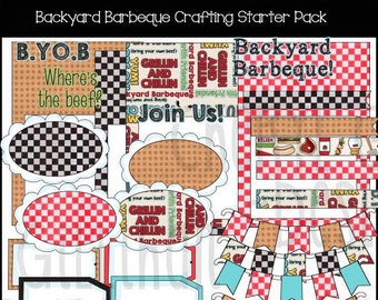 Backyard Barbeque Crafting Starter Pack - Printable Tags - Scrapbook BBQ Elements - Word Art - Word-Art - BBQ Digital Clipart