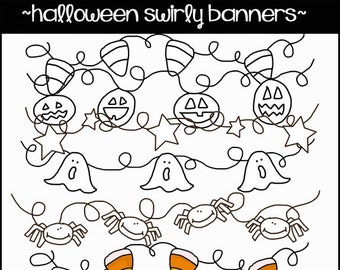 Halloween Swirly Banners Digital Clipart - Halloween Swirly Banner Digi Stamps - Halloween Banners PNG -  Pumpkin Digital Banners