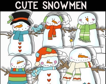 Cute Snowmen Digital Clipart & Digital Stamps - Snowman Digi - Create Holiday Printables, Gift Tags, Xmas Cards, Cocoa Wrappers, Treat Bags