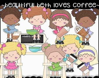 Beautiful Beth Loves Coffee Digital Clipart - Coffee Clipart - Girl PNG - Mocha Coffee Clipart - Latte PNG