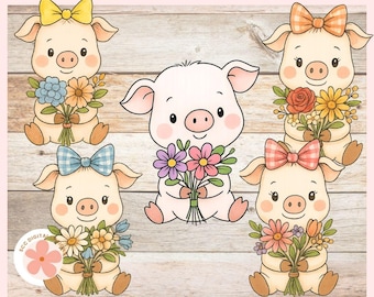 Cute Pig Clipart, Spring Flowers PNG, Pastel Floral Piglet Illustration, Farm  Animal Nursery Wall Art, Paper Crafting, Kids Shirts, Sticker