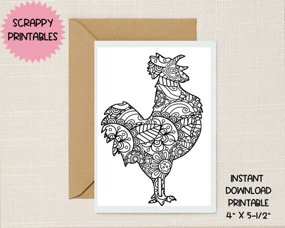 Color Your Own Rooster Printable Card Instant Download - Etsy