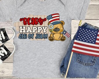 July 4th PNG, Beary Happy 4th of July Patriotic Bear Clipart, Red White & Blue Shirt Design, Independence Day American Flag Clip Art