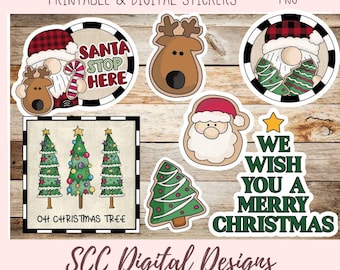 Woodland Santa Printable & Digital Stickers, Christmas Tree, Reindeer Clipart PNG, Christmas Clip Art, Santa Digital Stickers