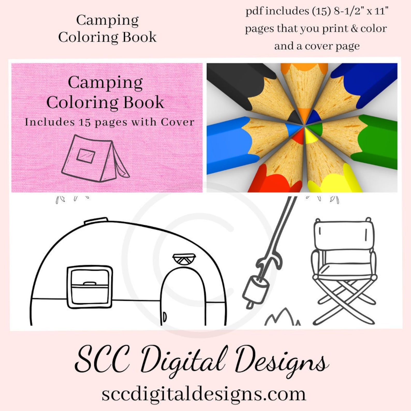 Camping 16 Page Printable Coloring Pages, Ten, Lantern, Wildlife